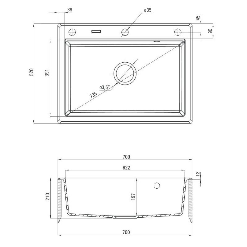 Granitowy Zlewozmywak Eridan 70x52cm - Elegancja w Antracycie!