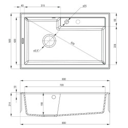 Luksusowy Zlewozmywak Granitowy Eridan 80x50 cm Antracyt - Styl i Wytrzymałość w Twojej Kuchni