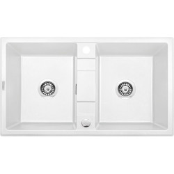 Elegancki Zlewozmywak Granitowy Eridan 2-komorowy 86x50 w Odcieniu Alabaster