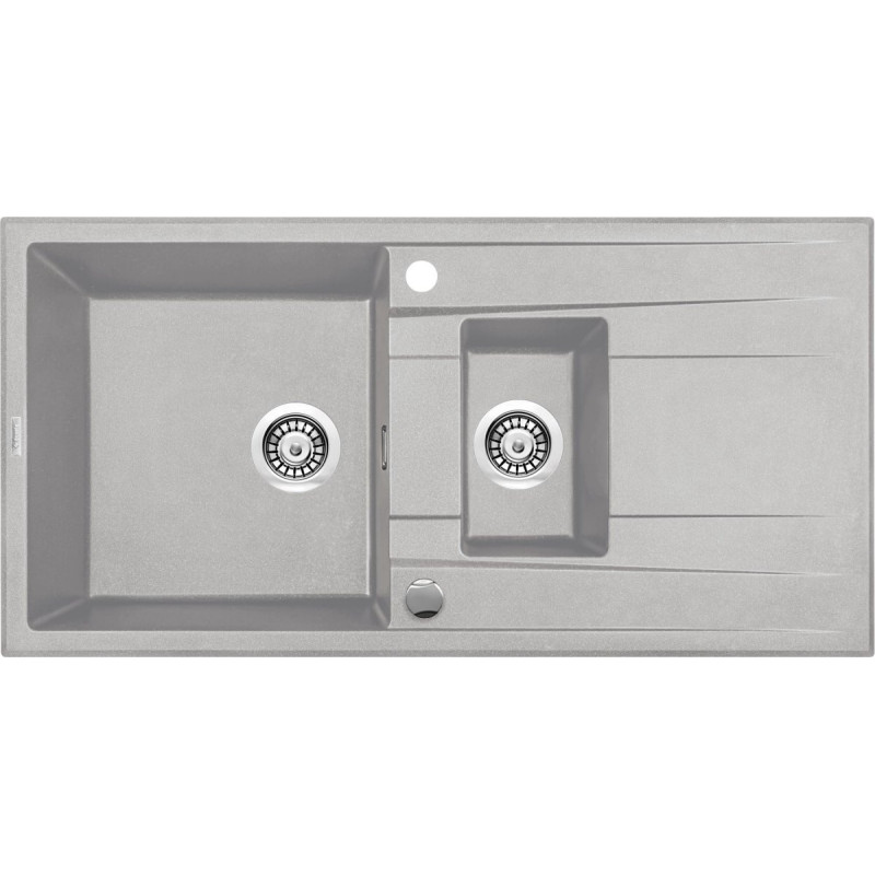 Stylowy Zlewozmywak Granitowy Eridan 1,5-komorowy z Ociekaczem 100x50cm, Szary Metalik