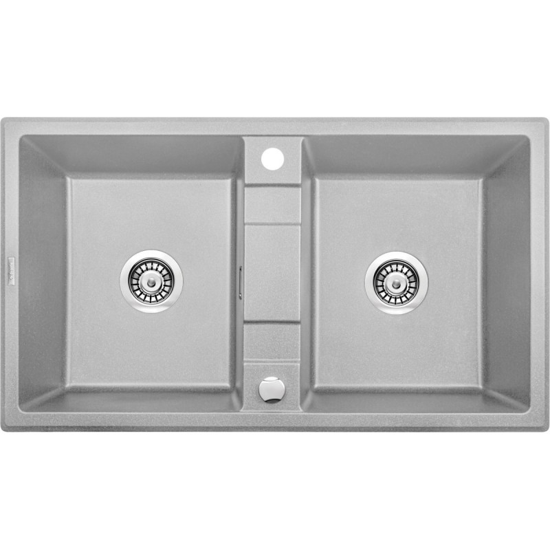 Granitowy Zlewozmywak Eridan - Dwukomorowy, Elegancki Szary Metalik, 86x50 cm
