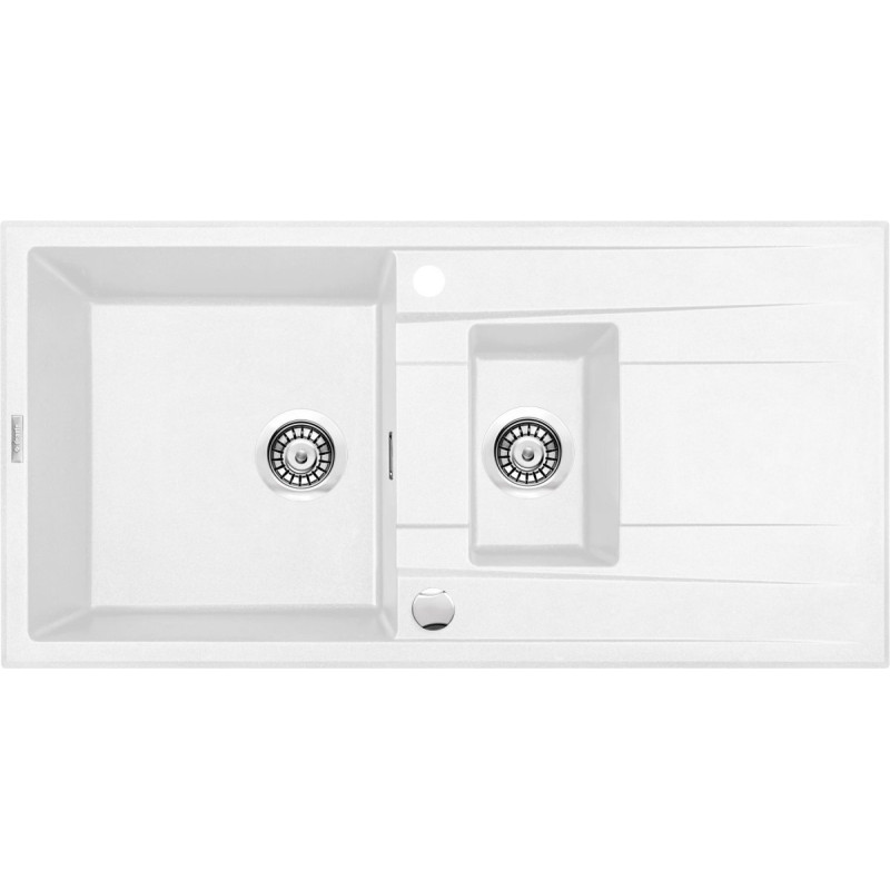 Granitowy zlewozmywak Eridan 1,5-komory z ociekaczem, elegancja alabastru, 100x50 cm