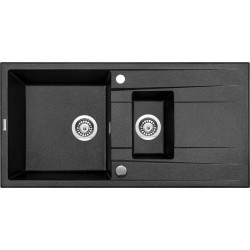 Stylowy Zlewozmywak Granitowy Eridan 1,5-komorowy z Ociekaczem 100x50 cm w Kolorze Grafit Metalik