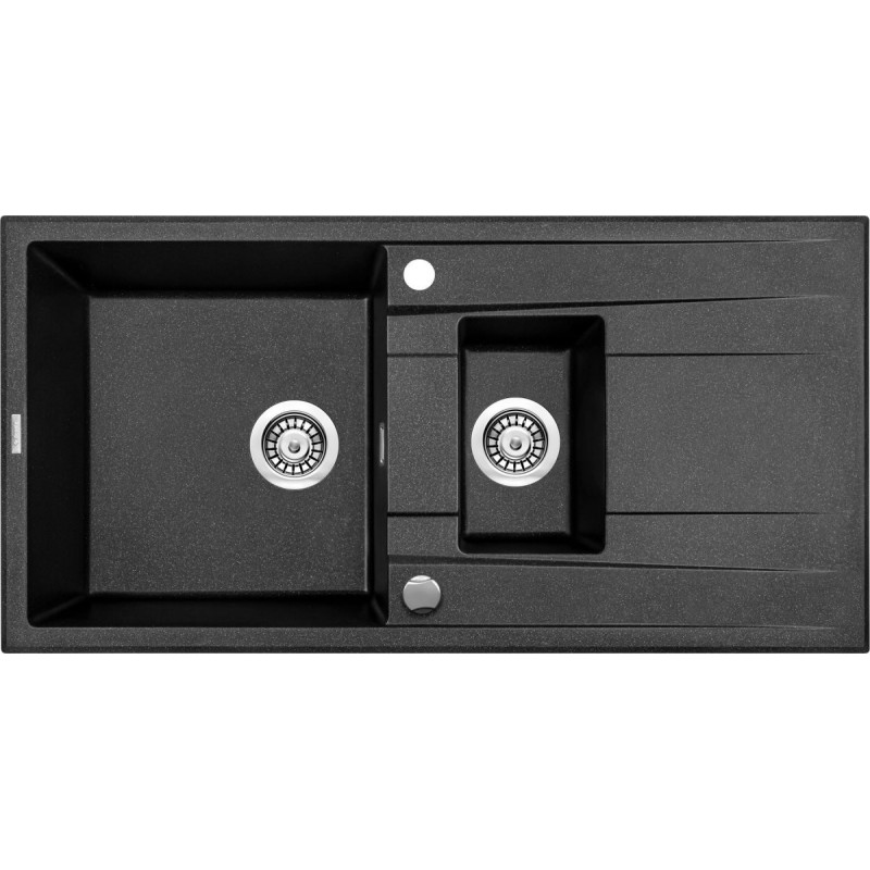 Stylowy Zlewozmywak Granitowy Eridan 1,5-komorowy z Ociekaczem 100x50 cm w Kolorze Grafit Metalik
