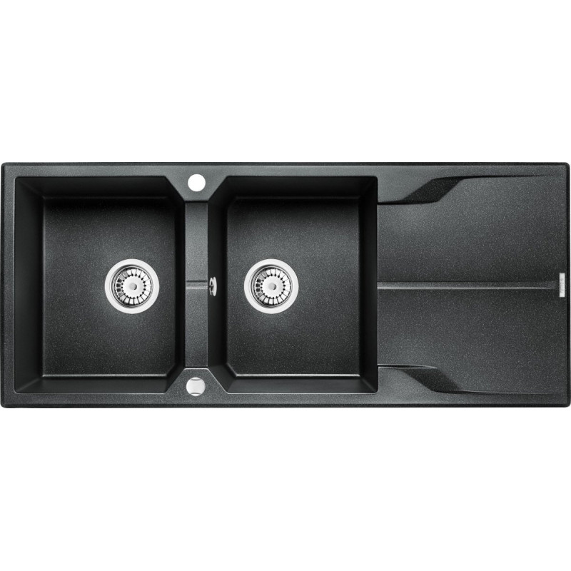 Elegancki Zlewozmywak Granitowy Andante, 2 Komory z Ociekaczem, 116x50 cm Grafitowy