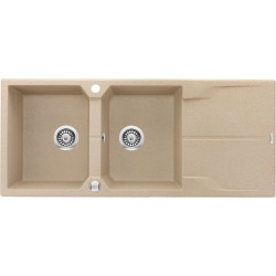 Piaskowy Zlewozmywak Granitowy Andante 116x50 z Podwójną Komorą i Ociekaczem