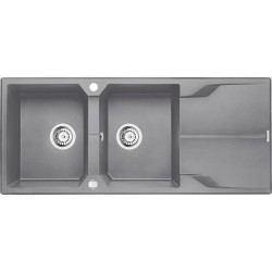 Nowoczesny zlewozmywak granitowy Andante 2-komorowy z ociekaczem, szary metalik 116x50 cm