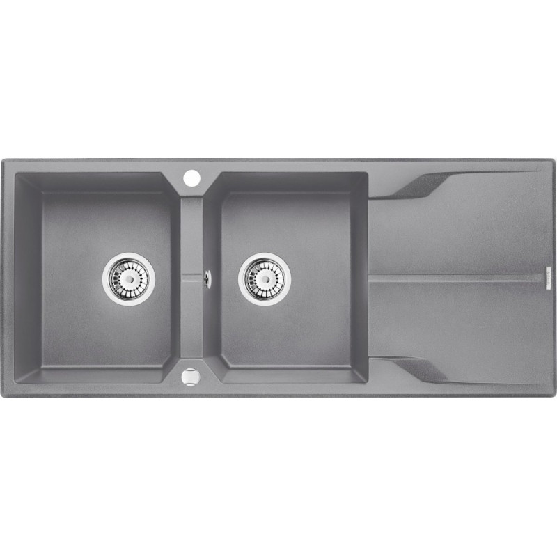 Nowoczesny zlewozmywak granitowy Andante 2-komorowy z ociekaczem, szary metalik 116x50 cm