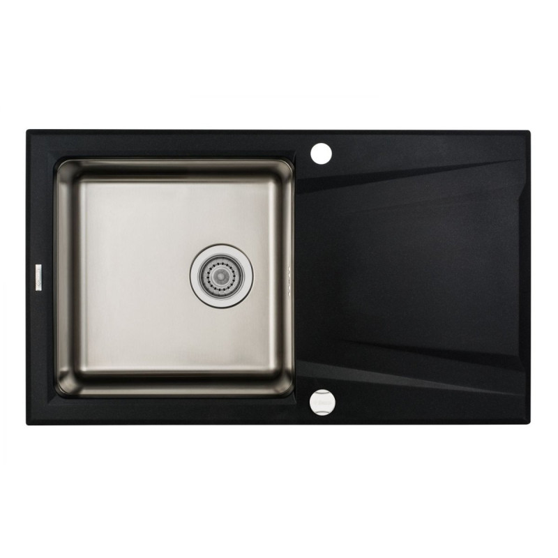 Elegancki Zlewozmywak Granitowo-Stalowy Prime z Ociekaczem 86x50 Grafitowy Metalik