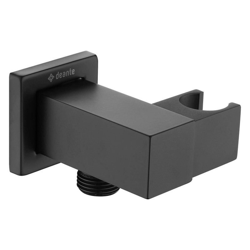 Kwadratowe Przyłącze NERO z Uchwyt na Słuchawkę - Elegancka Łazienka Made Easy!