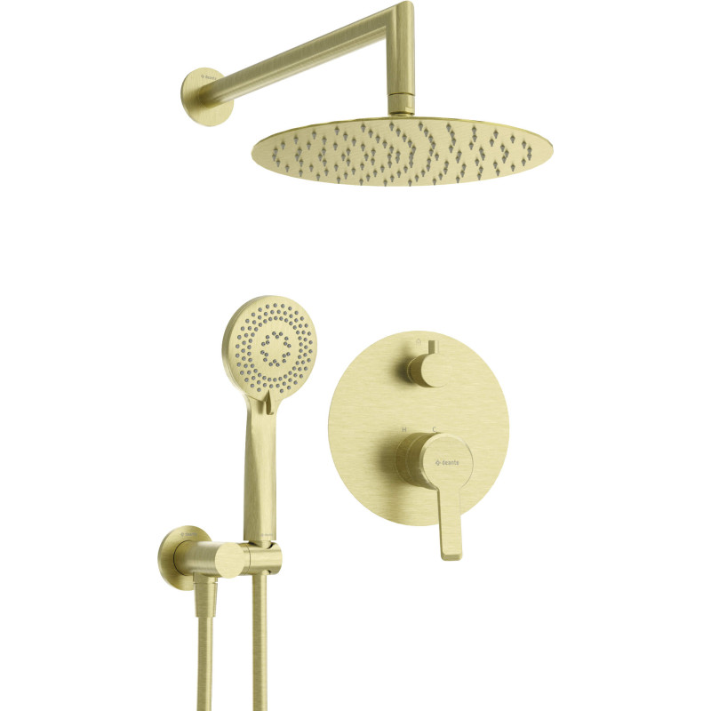 Elegancki złoty zestaw prysznicowy podtynkowy z funkcją hydromasażu i ochroną Anti-calc