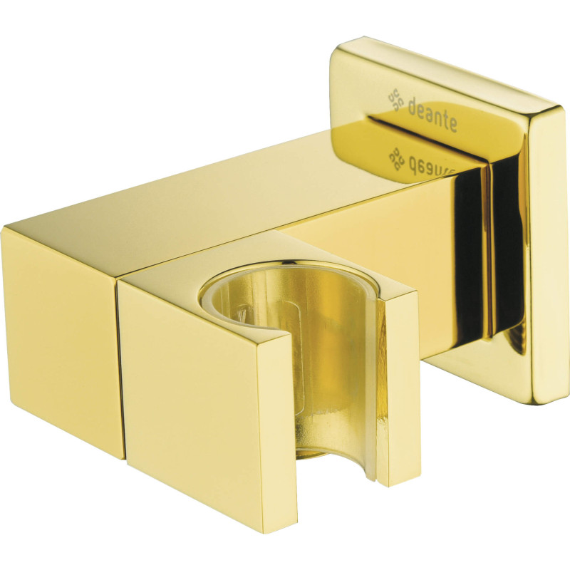 Eleganckie złote przyłącze kątowe z uchwytem do słuchawki - mosiężne, podtynkowe, 2 lata gwarancji