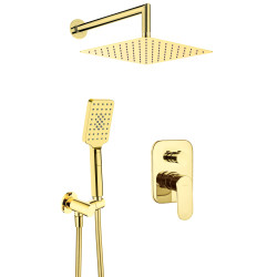 Złoty Zestaw Prysznicowy Podtynkowy Lux z Głowicą Deszczową i 3-funkcyjną Słuchawką