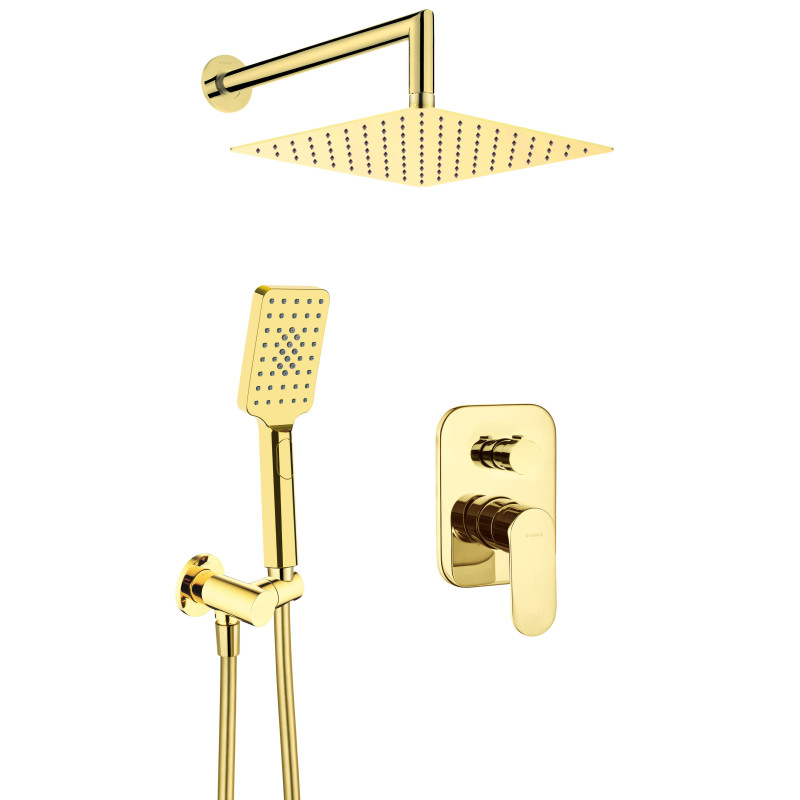 Złoty Zestaw Prysznicowy Podtynkowy Lux z Głowicą Deszczową i 3-funkcyjną Słuchawką