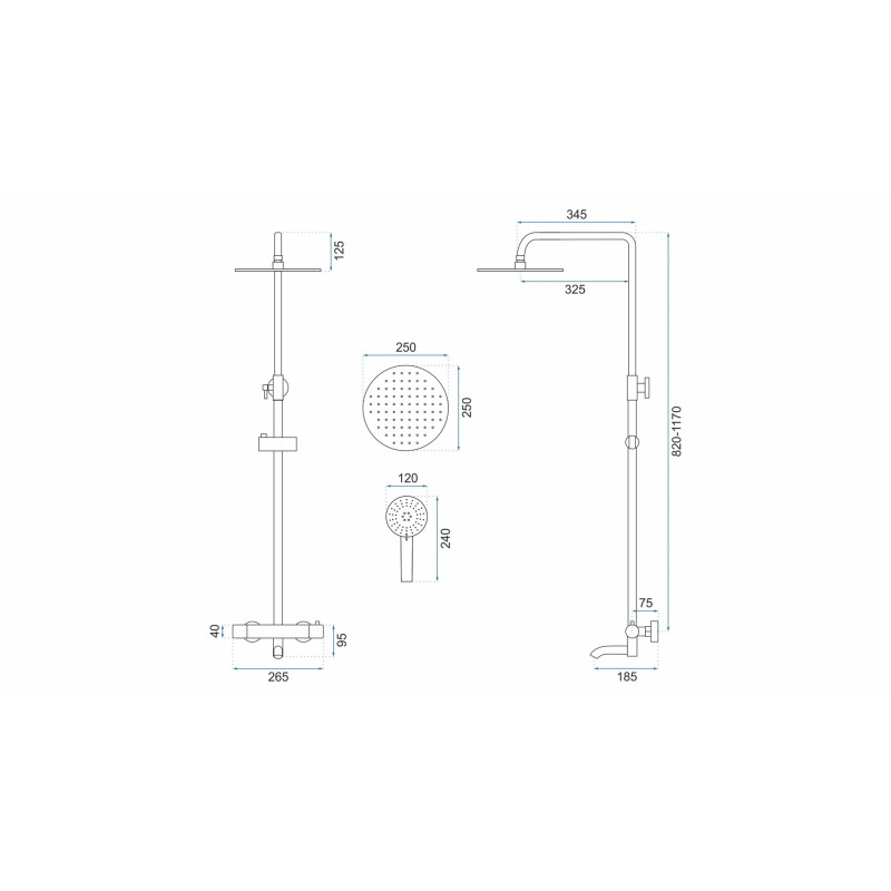 Zestaw Prysznicowy LUNGO z Termostatem, Matowa Czerń – Komfort i Styl w Łazience