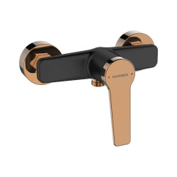 ALANIS LUX: Nowoczesna ścienna bateria natryskowa czarno-złota z jednou uchwytową ceramiką