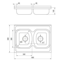 Komfortowy zlewozmywak Tango 2-komorowy z elegancką listwą przyścienną