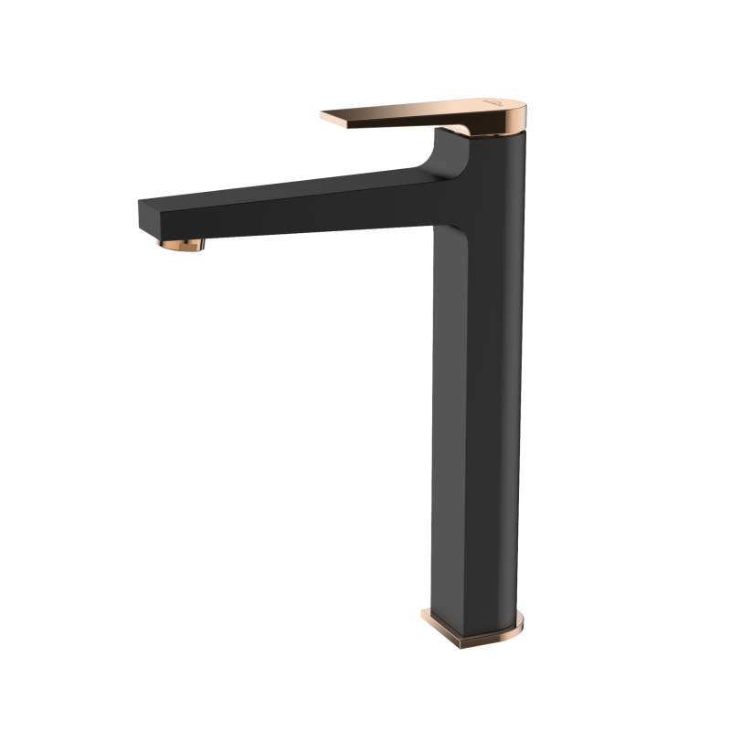 Elegancki zestaw: czarna umywalka Dokos + wysoka bateria Midnight