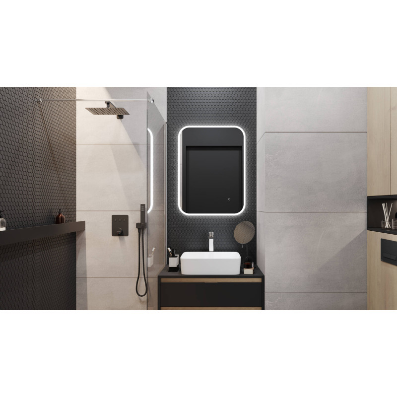 Lumiro lustro łazienkowe 80x50 cm prostokątne, oświetlenie LED mata grzewcza, rama akrylowa