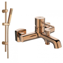 Elegancka Bateria Wannowa POLA w Różowym Złocie z Regulowaną Wylewką i Nowoczesnym Designem