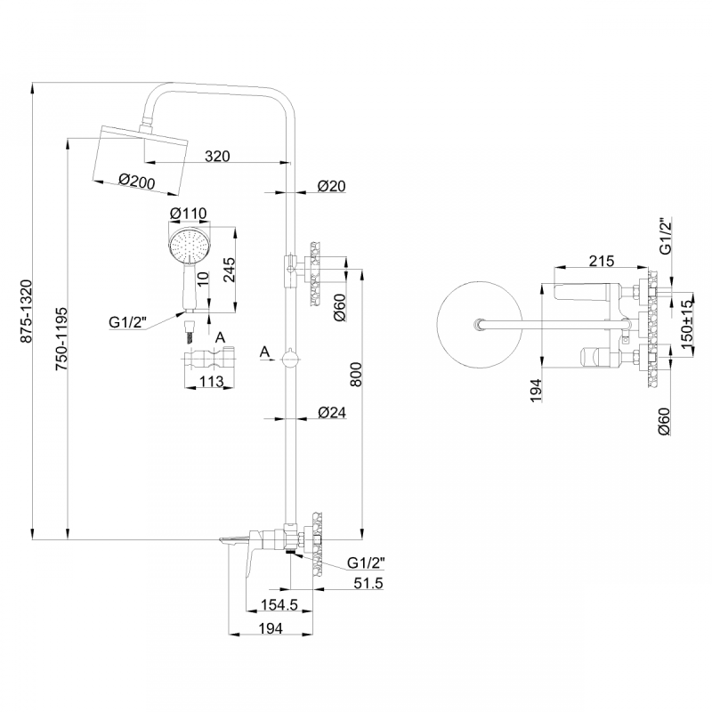 Elegancka deszczownia Dokos z baterią chrom AU-19-B01 – Luksus w Twojej łazience!
