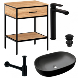 Ekskluzywny Zestaw Loftowy MODUS 80 cm: Szafka + Umywalka + Bateria + Syfon + Korek