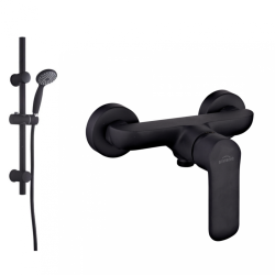 Elegancka Czarna Bateria Siros z Zestawem Prysznicowym na Drążku