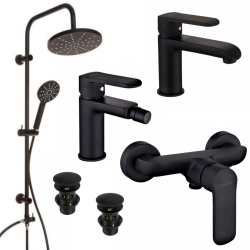 Zestaw Łazienkowy Siros: Bateria Czarna z Prysznicem i Deszczownicą