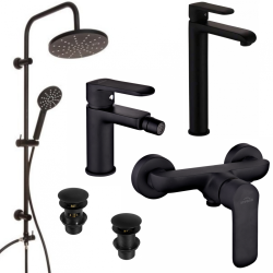 Siros: Elegancka Czarna Bateria 3w1 z Deszczownicą do Łazienki