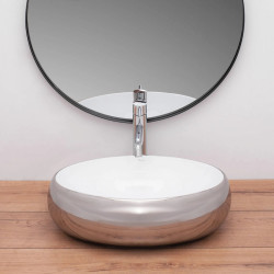 Elegancka Umywalka Nablatowa Linda w Białym i Srebrnym Wykończeniu