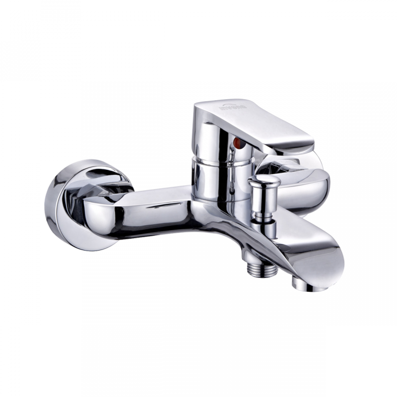 Elegancka bateria wannowa Siros z chromowanym zestawem natryskowym na drążku