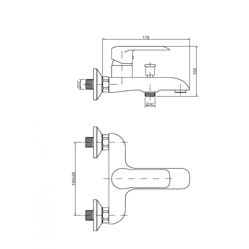 Elegancka bateria wannowa Siros z chromowanym zestawem natryskowym na drążku