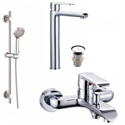 Elegancka bateria wannowa-wysoka Siros chrom z zestawem natryskowym na drążku