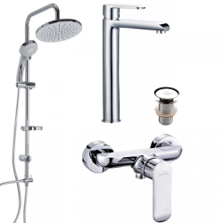 Nowoczesna bateria Siros chrom - z deszczownicą i wysoką kolumną do umywalki