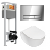 Kompletny zestaw WC Flaro: stelaż, miska, chromowany przycisk + mata wygłuszająca