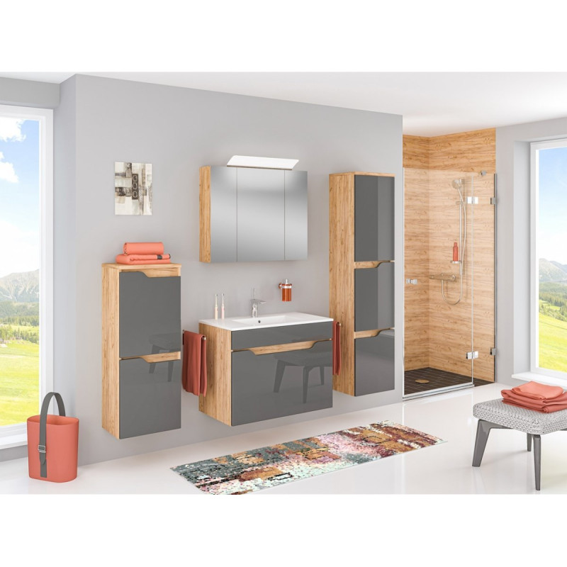 Elegancka szafka wisząca INES 80 cm - antracyt & dąb country, model AM-ICU-801-CY