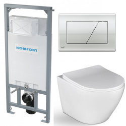 Kompletny Zestaw WC Desna: Stelaż, Miska wisząca bezkołnierzowa + Deska SLIM