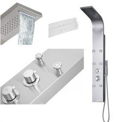 Luksusowy panel hydromasażu Mauritius z kaskadą i uchwytami, stal nierdzewna