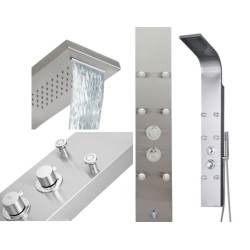 Luksusowy panel hydromasażu Mauritius z kaskadą i uchwytami, stal nierdzewna