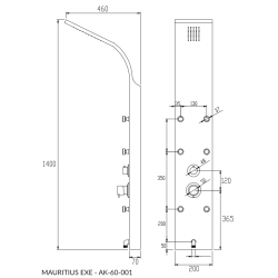 Luksusowy panel hydromasażu Mauritius z kaskadą i uchwytami, stal nierdzewna