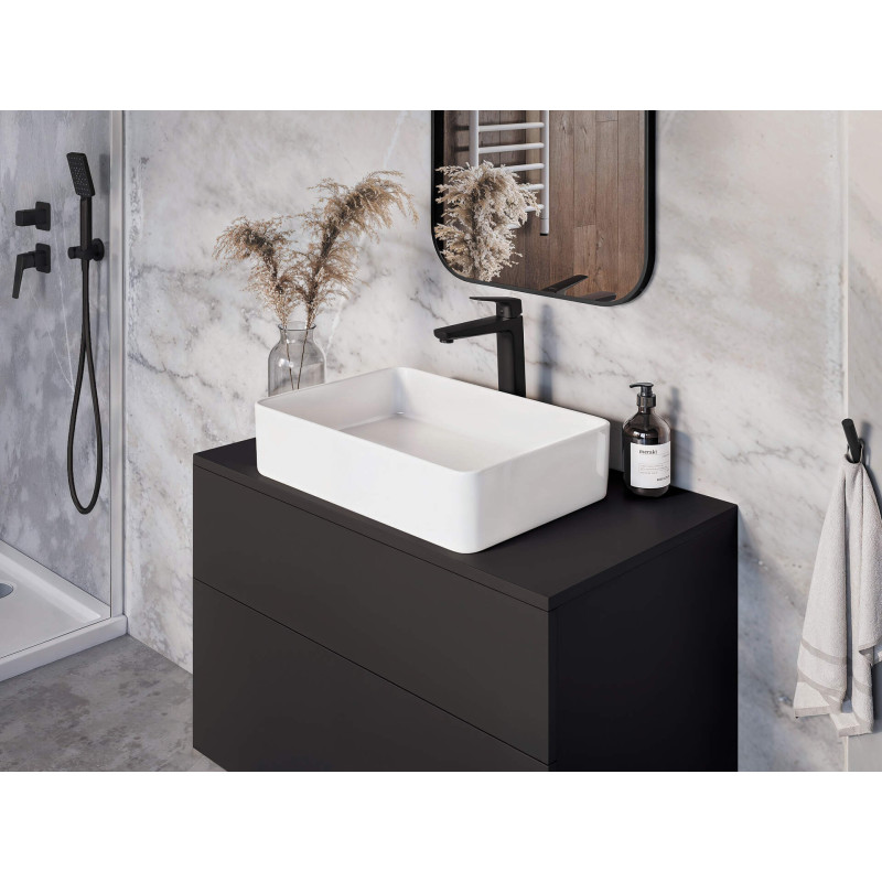 Elegancka Szafka Umywalkowa 80cm z Blatem - Czarna, Matowa, Wisząca, System Cichego Domyku