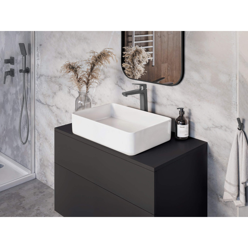 Elegancka Szafka Umywalkowa 80cm z Blatem - Czarna, Matowa, Wisząca, System Cichego Domyku