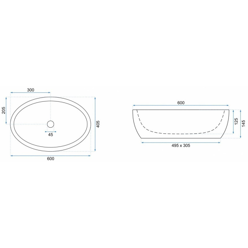 Elegancka umywalka nablatowa Melania Black 60x40,5 - Nowoczesny design dla Twojej łazienki