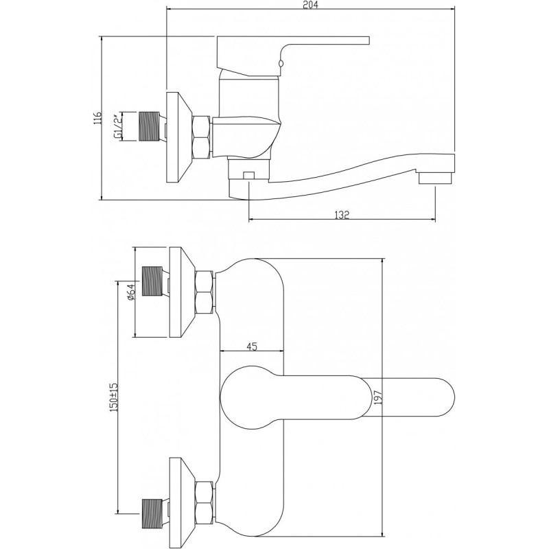 Elegancka Bateria Umywalkowa Ścienna Turis – Nowoczesny Design, Model BKT_050T