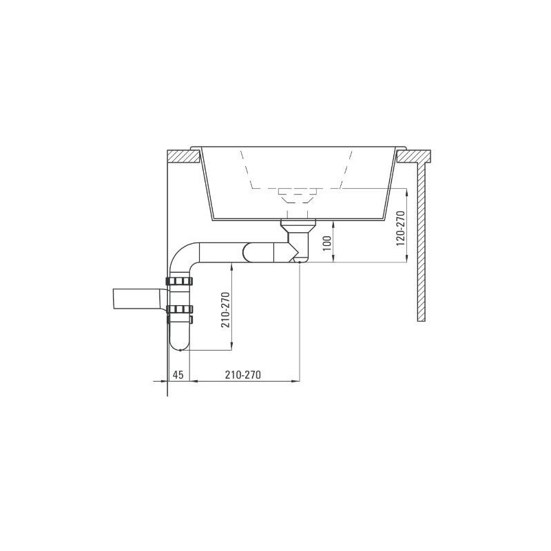 Elegancki czarny syfon oszczędzający miejsce do zlewozmywaków granitowych 2-komorowych