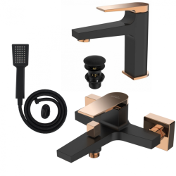 Elegancka Bateria MIDNIGHT Black/Gold Rose z Zestawem Natryskowym i Umywalkowym Invena