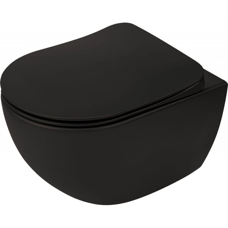 Elegancka Miska WC Peonia Nero - Wisząca, Bezkołnierzowa, Czarna, Bez Deski