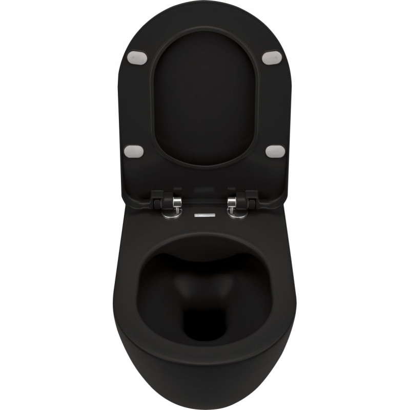 Elegancka Miska WC Peonia Nero - Wisząca, Bezkołnierzowa, Czarna, Bez Deski