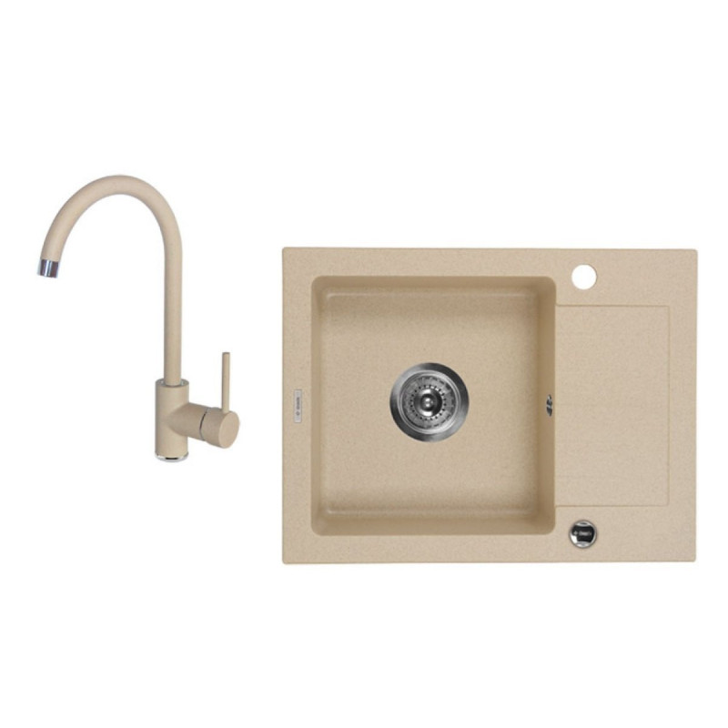 Elegancki zlewozmywak granitowy ZORBA 1-komorowy z nowoczesną baterią piaskową