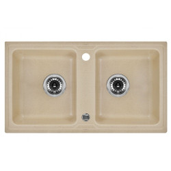 Elegancki Zlewozmywak Granitowy ZORBA 2-komorowy + Bateria Piaskowa - Styl i Funkcjonalność